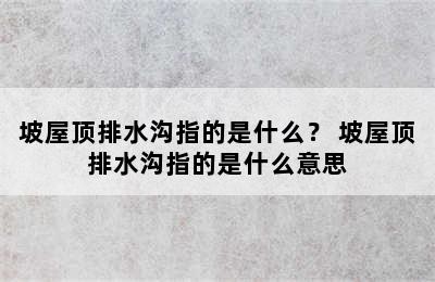 坡屋顶排水沟指的是什么？ 坡屋顶排水沟指的是什么意思